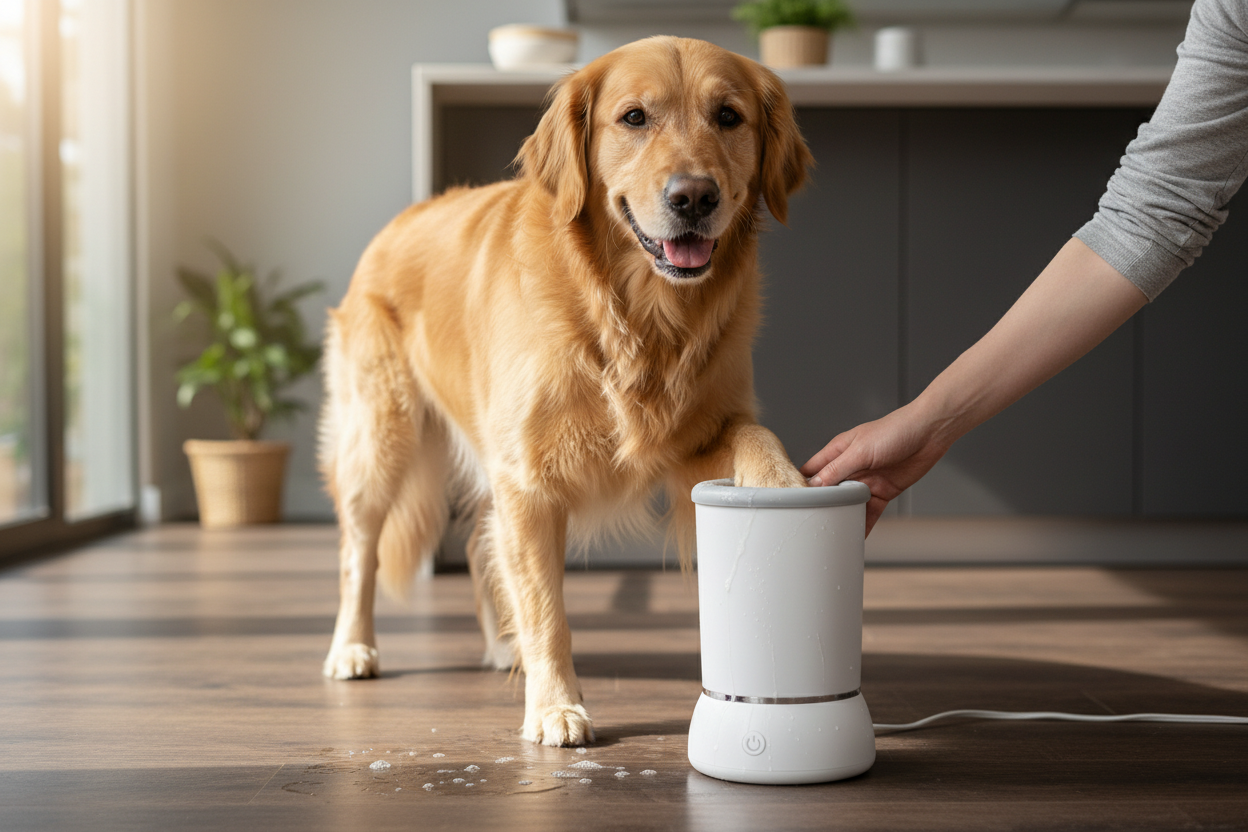 Paw washer with dog
